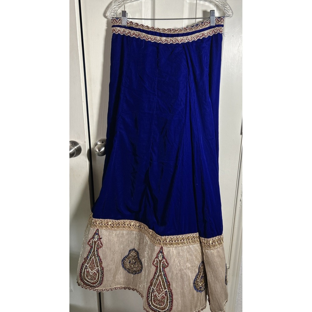Traditional Indian Long Skirt Blue Gold Beaded Size M See Measurements Zip Close